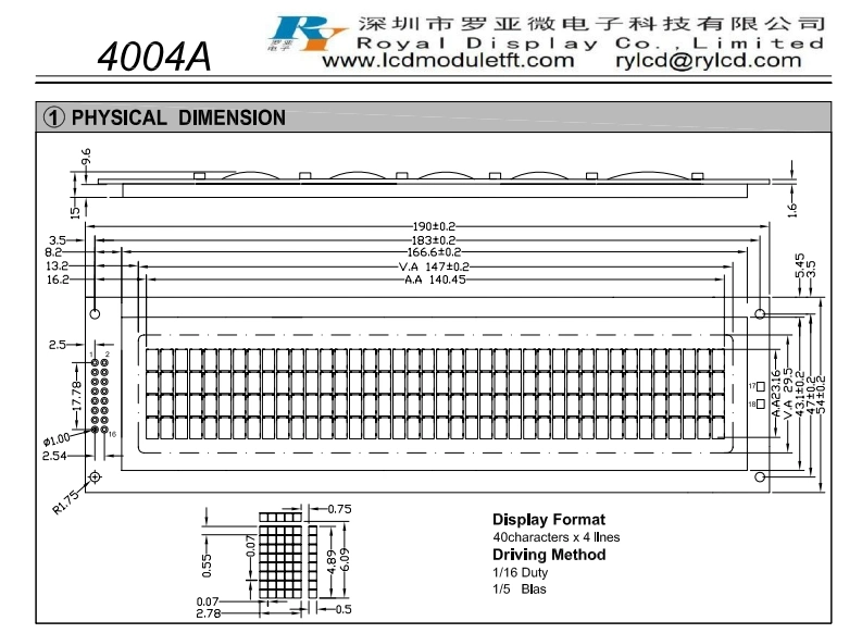 Modulo LCD STN de 40*4 caracteres Azul Negativo Monocromo Gran Tamaño Con ST7065/7066 0
