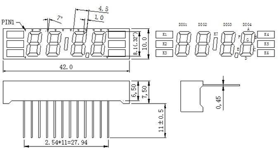 4 exhibición de segmento modificada para requisitos particulares del dígito 7 0.32inch TF/color rojo de FM para el reproductor Mp3 de radio