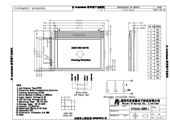 FSTN 240*160 módulo LCD gráfico con pantalla de pantalla positiva monocromática UC1611S