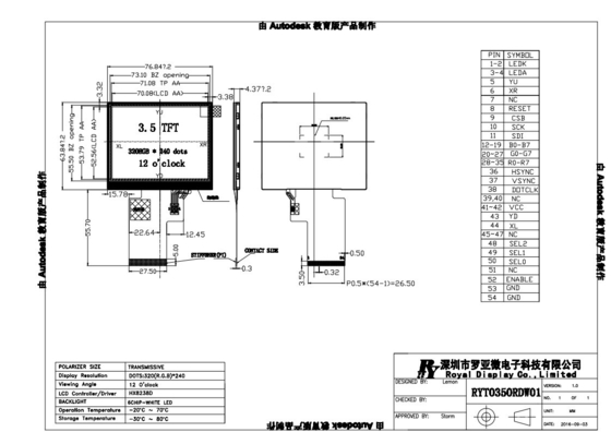 3Módulo LCD TFT de 5 pulgadas Display 320*240 de 24 bits RGB Hx8238d Personalizar