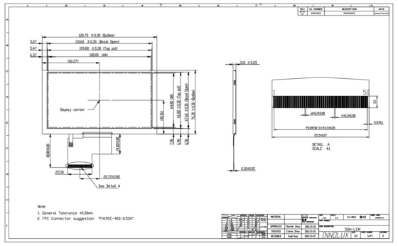 EJ050NA-01G Innolux 5 pulgadas TFT Modulo LCD Display 800 * RGB * 480 Opcional RTP