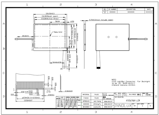5.6 pulgadas Innolux TFT Panel LCD 320 * 234 RGB At056tn04 Pantalla táctil analógica