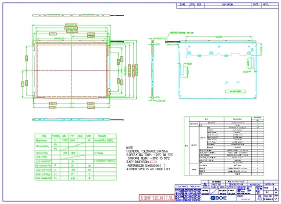 12.1 pulgadas de panel TFT LCD Boe 800 * 600 RGB 800: 1 BA121S01-100 Diseño de clima extremo