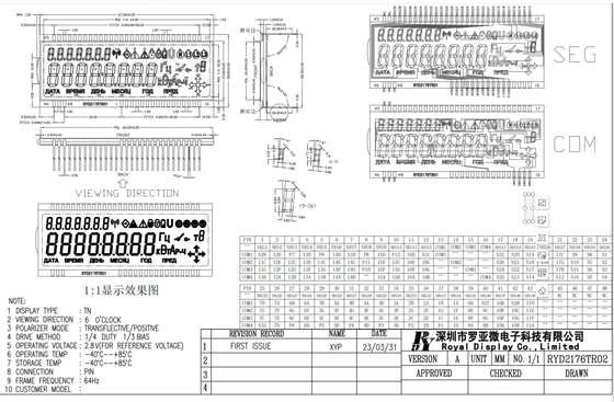 Modulo LCD TN con pantalla positiva de -40 grados centígrados para el medidor de energía