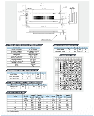 Modulo VFD 20*2 verde 5*8 puntos 4G 5.0V Interfaz paralela en serie personalizable