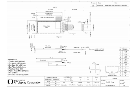 1.29' 1.3' OLED Modulo 64*128 CH1115 IC Spi I2c Interfaz de alto contraste