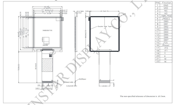 3.5' 240*320 Modulo LCD TFT ancho de visión amplia mono transmisor ST7511 IC