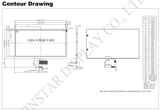 10.1'' 1024*RGB*600 TFT LCD Modulo de visión amplia 16:9 interfaz MIPI reemplazo de Winstar