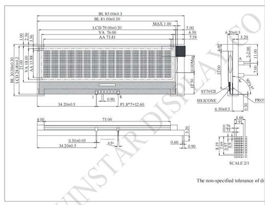 16*2 Modulo LCD de carácter COG 3.3V Monocromo I2C con ST7032I personalizable