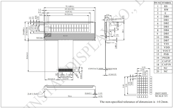 16*2 Caracteres COG Modulo LCD 6800/SPI/I2C Interfaz 5*8 Punto 5V Monocromo personalizable