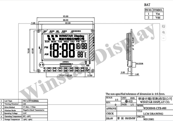 FSC módulo LCD personalizable 12H Negativo Negro Campo transmisor secuencial de color Winstar