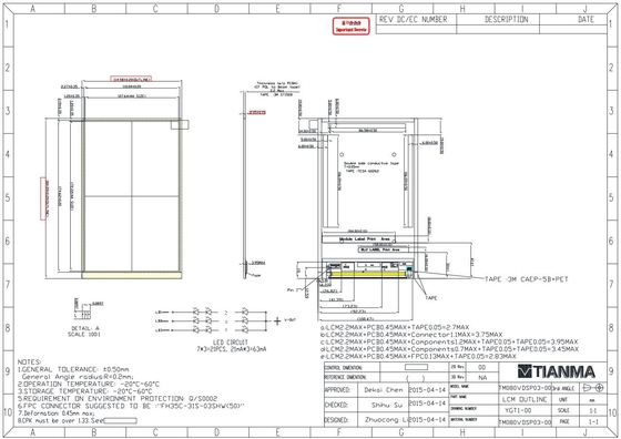 Modulo LCD TFT de 8' 1920*1200 RGB TM080VDSP03 Temperatura de ancho de Tianma