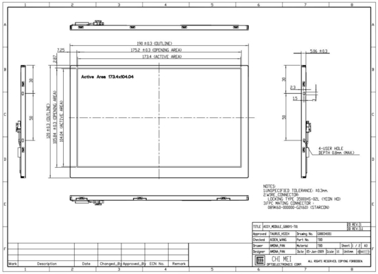 Display LCD TFT de 8' 800*480 RGB G080y1-T01 Chimei Temperatura ancha 6/8 bit