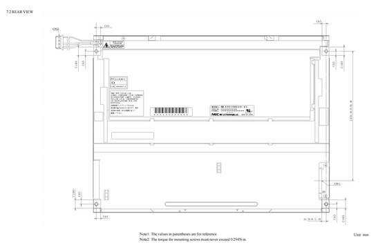 12.1'' Módulo TFT LCD 1024*768 RGB NEC 600:1 Interfaz LVDS Muestra industrial