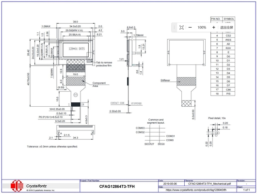 1.4' 128*64 Modulo gráfico LCD CFAG12864T3-TFH ST7565P Muestra de temperatura amplia Personalizable
