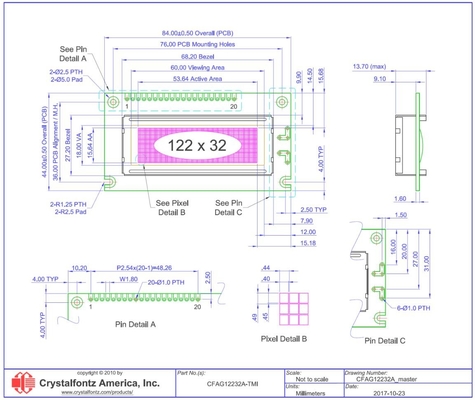122*32 Módulo gráfico LCD CFAG12232A-TMI-TA STN Pantalla de transmisión azul de 6 horas con amplia temperatura