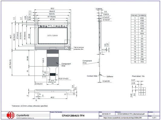 2.4' 128*64 módulo gráfico LCD de baja potencia CFAG12864U3-TFH ST7565P con pantalla industrial con luz de fondo