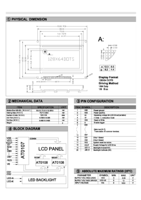 Modulo LCD gráfico de 128*64 con luz de fondo con controlador AT0107/AT0108 20 pines de pantalla industrial
