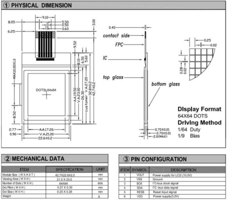 Modulo LCD gráfico 64*64 con ST7549 con luz de fondo y pantalla industrial personalizable