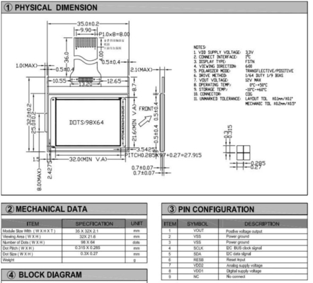 98*64 Módulo gráfico LCD con interfaz I2c St7549 Transflectiva con pantalla de amplia temperatura positiva