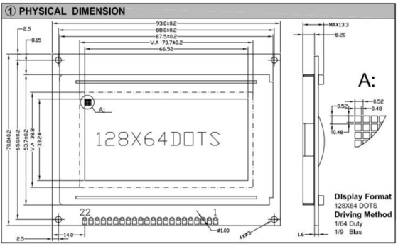 128*64 Modulo gráfico STN LCD AT0107 Monocromo con pantalla industrial con luz de fondo LED