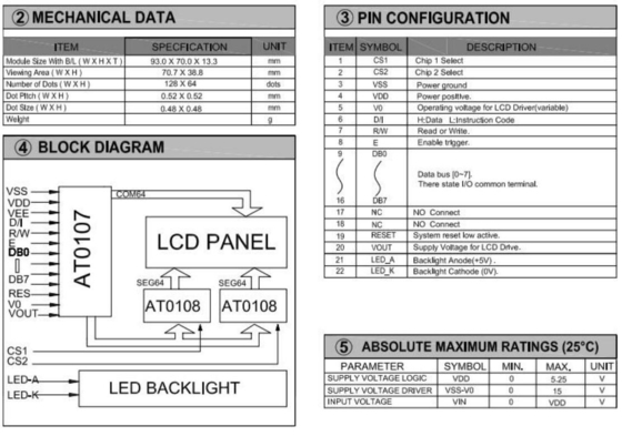 128*64 Modulo gráfico STN LCD AT0107 Monocromo con pantalla industrial con luz de fondo LED