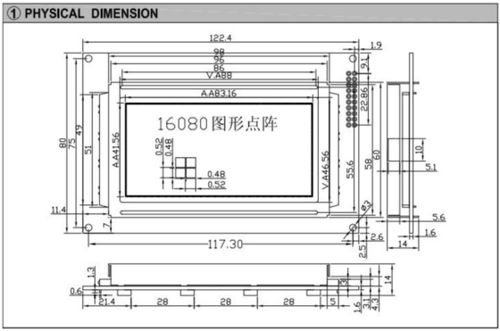 160*80 Módulo gráfico LCD FSTN LC7981 5.25v con luz trasera y pantalla industrial de amplia temperatura