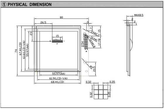 160*160 Modulo LCD FSTN gráfico cuadrado RA8822 con luz trasera y pantalla industrial de amplia temperatura