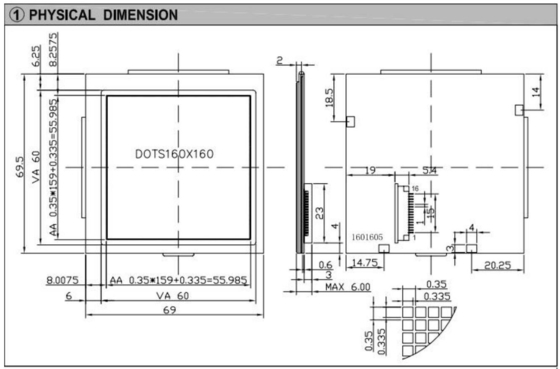 160*160 Modulo gráfico LCD FSTN 6H 12H NT7701 Con luz de fondo Conector PIN de amplia temperatura Display industrial Personalizar