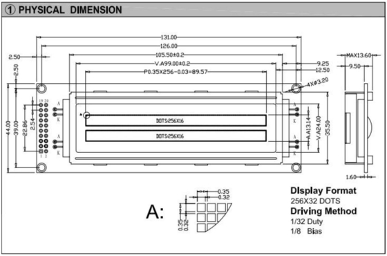 256*32 Modulo LCD gráfico de gran tamaño ST7920/ST7921 Display industrial de 20 pines