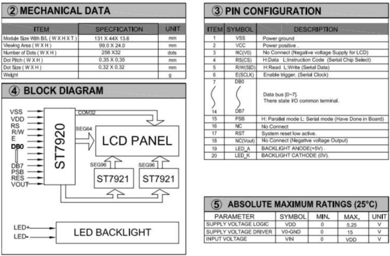 256*32 Modulo LCD gráfico de gran tamaño ST7920/ST7921 Display industrial de 20 pines