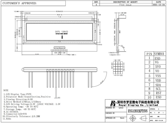 128*32 FSTN gráfico transflectivo positivo 6H ST7567A pantalla industrial de temperatura muy amplia 10 pines