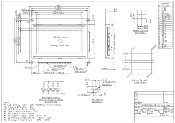 STN Positivo 128*64 gráfico ST7920 6H Modulo LCD de amplia temperatura LM3033DW