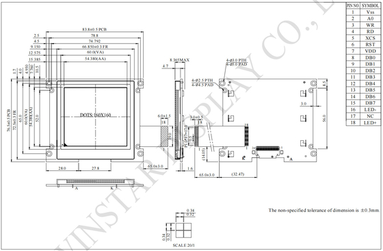 160*160 FSTN gráfico UC1698u Cog de amplia temperatura módulo LCD personalizado