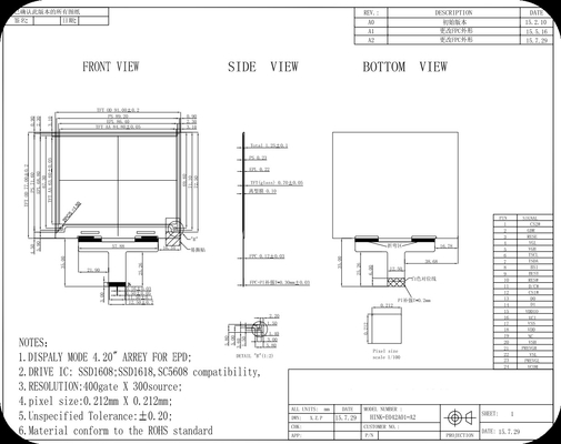 HINK 4.2'' 400*300 SSD1608 Interfaz MCU pantalla de papel electrónico EPD