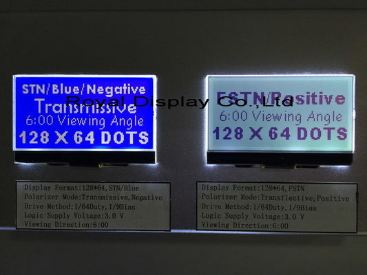 Exhibición monocromática del LCD del contraluz de la resolución 45mA de STN/Blue/Negative 128X64 para el teléfono de la línea horizonte
