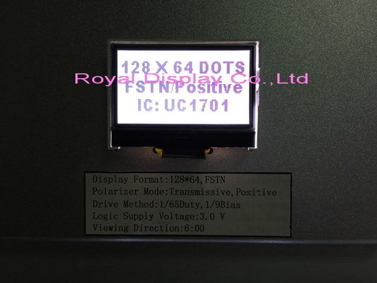 Exhibición monocromática del LCD del contraluz de la resolución 45mA de STN/Blue/Negative 128X64 para el teléfono de la línea horizonte
