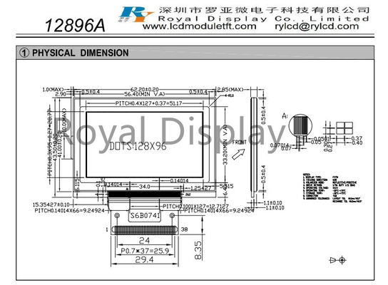 monitor LCD monocromático del DIENTE LCD de la exhibición gráfica de 128*96dots FSTN