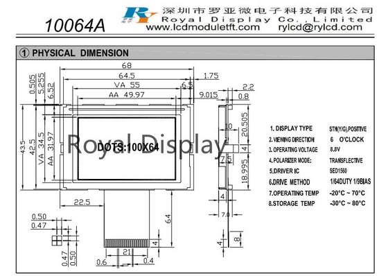 positivo monocromático gráfico de la MAZORCA FSTN del módulo 8.8V de 100X64 STN LCD