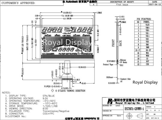 El diente LCD gráfico de Stn exhibe el segmento FSTN FFC de la negativa 7 de FPC para la rueda de ardilla