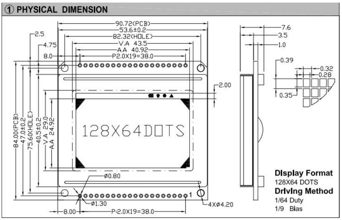 Modulo LCD gráfico 128*64 FSTN 6H AT0108 AT0107 con pantalla industrial de luz de fondo LED de PCB