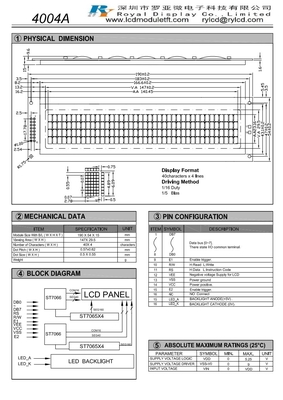 Modulo LCD STN de 40*4 caracteres Azul Negativo Monocromo Gran Tamaño Con ST7065/7066