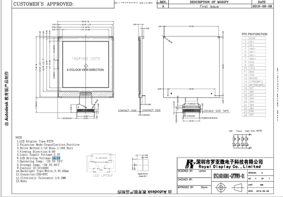 160*160 módulo LCD FSTN pantalla gráfica personalizada con UC1698U