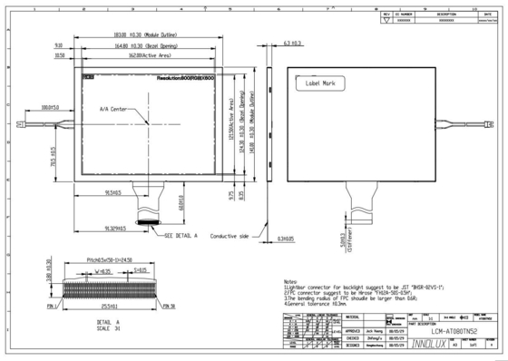 AT080TN52 Innolux Modulo LCD de 8,0 pulgadas 800*RGB*600 Panel de visualización digital