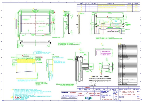 7 pulgadas TFT LCD Modulo 800 * 480 RGB Boe AV070wvm-Nc1 Panel de visualización LCD