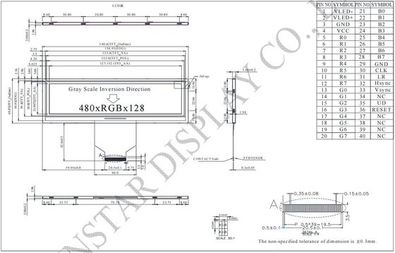 5.2' 480*RGB*128 TFT módulo LCD Winstar WF52ATLASDNN0 sustituir a las 6 en punto