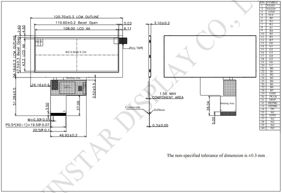 4.6'' 800*RGB*320 módulo LCD TFT transmisor de 12H tipo de barra Winstar sustituir