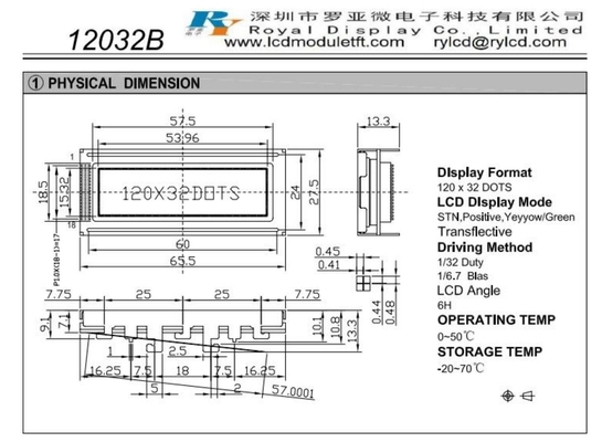 120*32 Módulo gráfico LCD Stn positivo amarillo/verde transflectivo Sbn1661 con luz de fondo 6h