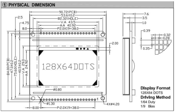 Modulo LCD gráfico 128*64 FSTN 6H AT0108 AT0107 con pantalla industrial de luz de fondo LED de PCB