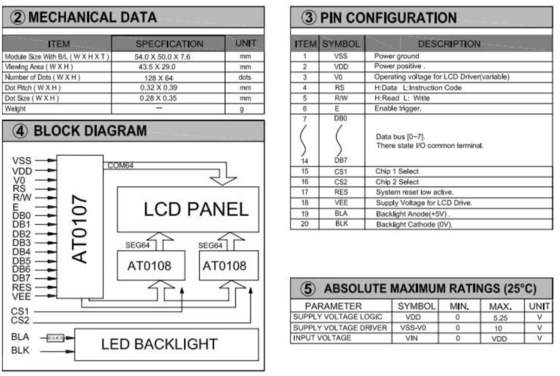 Modulo LCD gráfico 128*64 FSTN 6H AT0108 AT0107 con pantalla industrial de luz de fondo LED de PCB